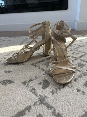 Jessica Simpson Glitter Gold Strappy Block Heel Sandals